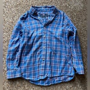 Vineyard Vines Boys M Blue Plaid Whale Shirt Logo Shirt Button Down Cotton
